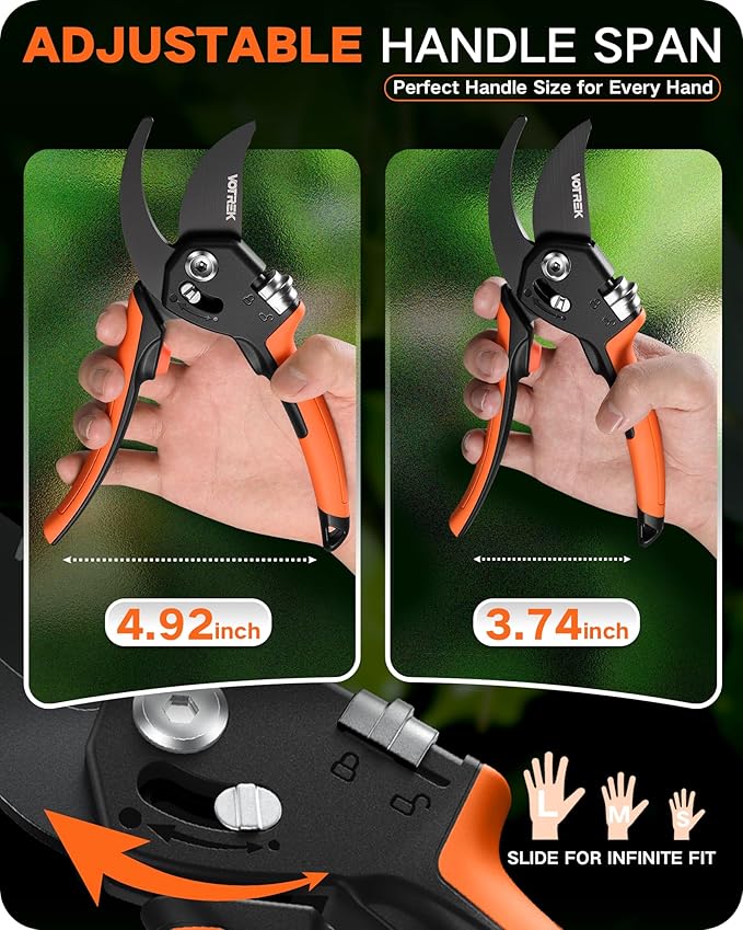 8.5 Pruning Shears for Gardening, ¡¼Unique Stepless Handle Opening¡½Professional Bypass Garden Clipper, Heavy Duty Plant Pruners for Branch ¡¼SK5 Steel Blades¡½¡¼Built-in Spring¡½¡¼All Hand Sizes¡½