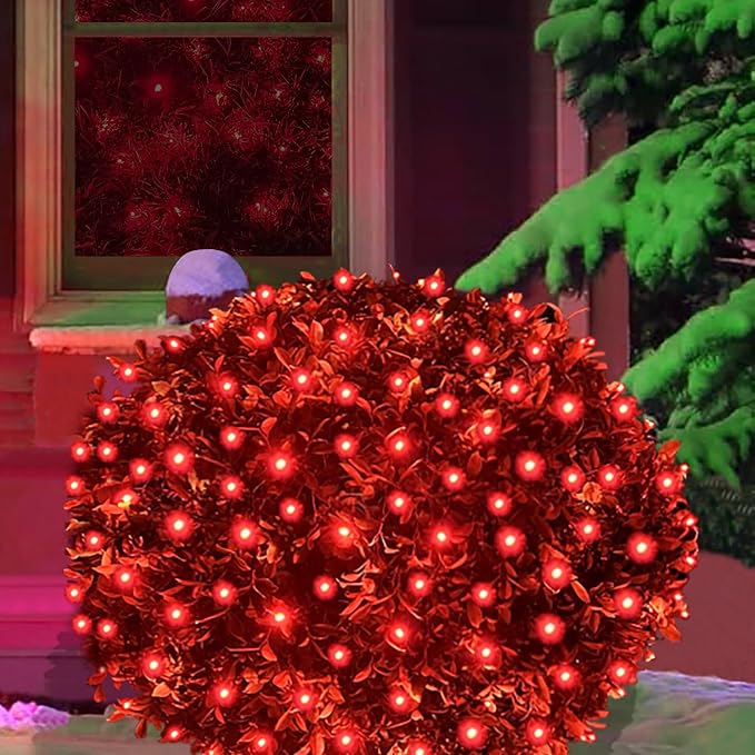 HISHINY LED Red Christmas Net Lights Outdoor,6ftx6ft 144LED Green Wire, Connectable Indoor Outdoor Bush Mesh Net Lights String for Halloween Christmas Party,Shrub,Yard,Tree（Red）