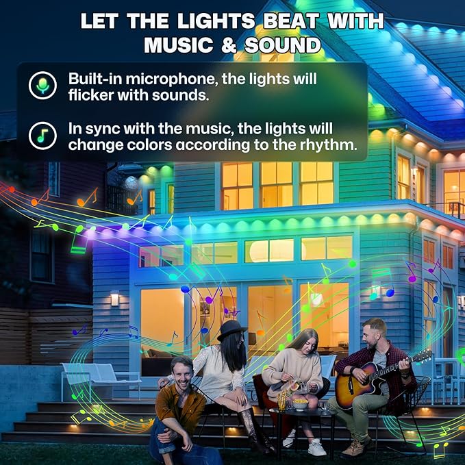 Permanent Outdoor Lights, 100ft Smart Eave Lights with 72 LED Lights, IP67 Waterproof, App Control, Outdoor String Lights, DIY RGB+IC Outdoors Light for House Christmas Decorations, White