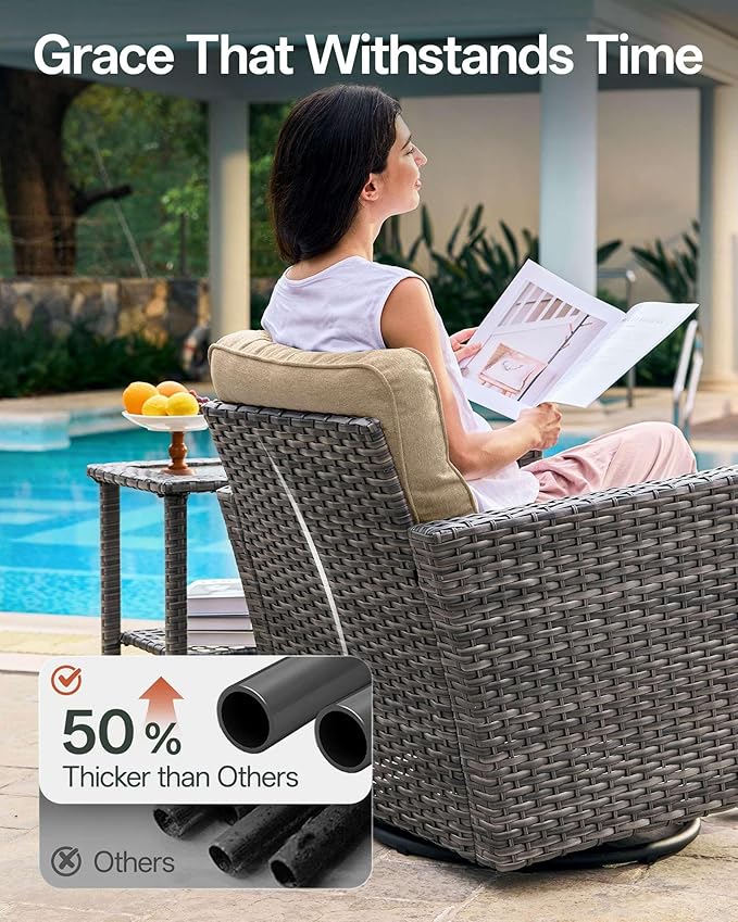 Luxury 8-Piece Patio Furniture Set with 6-Inch Thick Cushions, Outdoor Couch and Swivel Rocker Chairs, Wicker Conversation Set for Porch, Deck, Yard, Pool in Beige