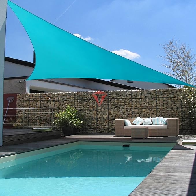 Patio Paradise 7' x 7' x 7' Sun Shade Sail Triangle Canopy Shade Cloth Fabric Sunlight Block Patio Pergola Cover HDPE Deck Awning for Outdoor Backyard Roof Shading, Turquoise