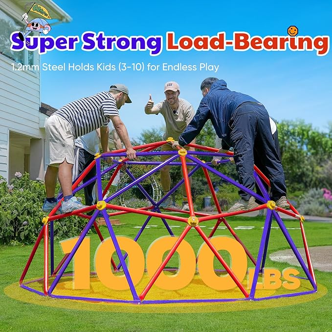Zupapa New Upgraded Outdoor Geometric Dome Climber with Tent, 1000LBS Weight Capability, 3D Assembly Video, Suitable for 1-6 Kids Climbing Frame (Purple+Orange, 10FT)
