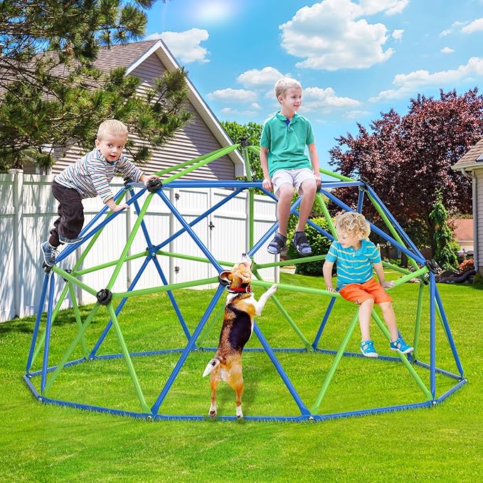 GIKPAL Climbing Dome, 10FT Dome Climber for Kids 3 to 10 Outdoor Play Equipment, Supports Up to 1000lbs Jungle Gym, Anti-Rust, Easy Assembly, Blue+Green