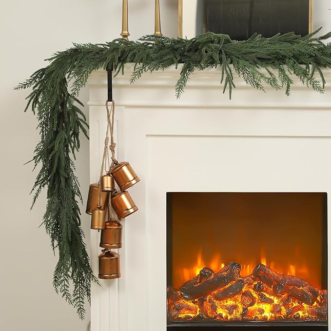 Jutom 1 PCS 9 ft Realistic Christmas Garland - Artificial Mix Norfolk Cypress Pine Needles Faux Green Garland Decorations for Table Mantel Winter Holiday, Indoor & Outdoor Decor
