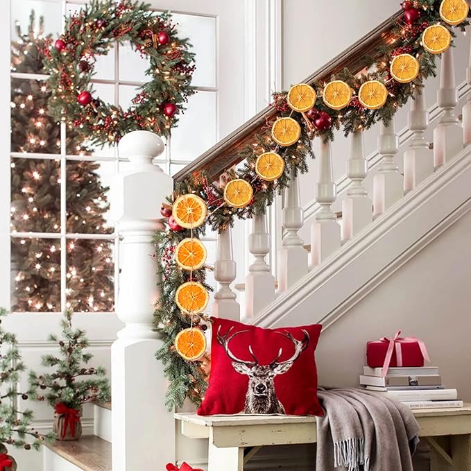 Christmas Decorations, 3 Pcs 10ft Dried Orange Slice Christmas Garland, Rustic Orange Garland for Mantle Front Door Fireplace Home Wall Doorway Window Christmas Tree Porch Farmhouse Indoor Decor