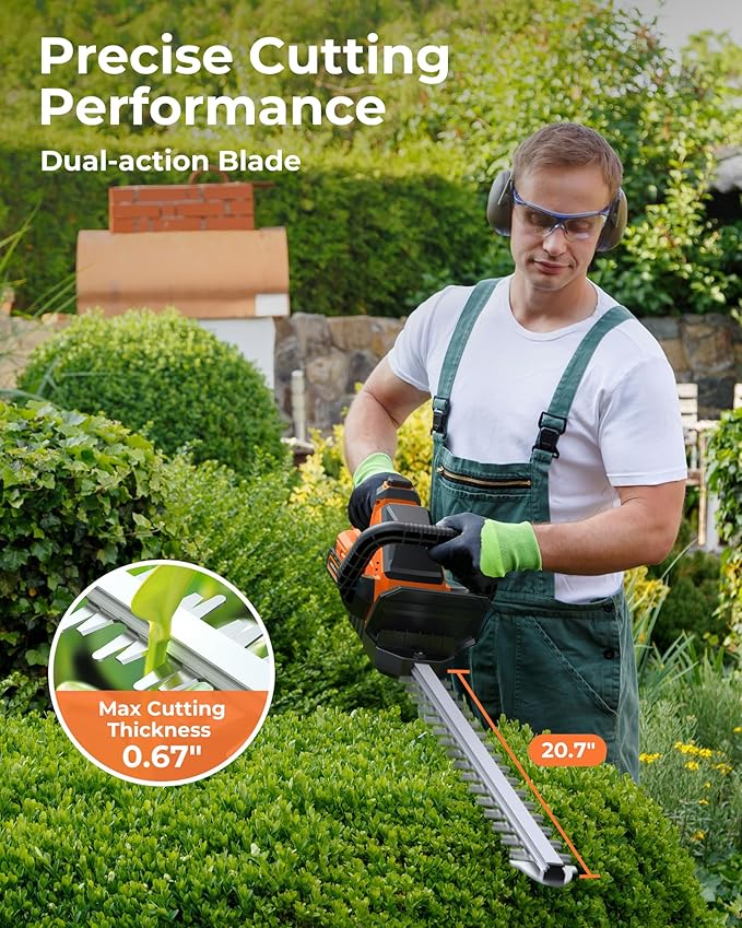 20'' Cordless Hedge Trimmer with Battery, 3000RPM Electric Handheld Bush Clipper with 2pcs 2000mAh Rechargeable Batteries, 180¡Æ Rotatable Head, 2/3'' Blade Gap Orange