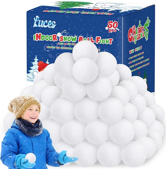 Luces 50 PCS Fake Snow Balls, Soft Snow Ball for Fight Indoor, Plush Winter Fight Balls for Outdoor Indoor Toss Game, Christmas Decorations Xmas DIY Accessories Snow Decor