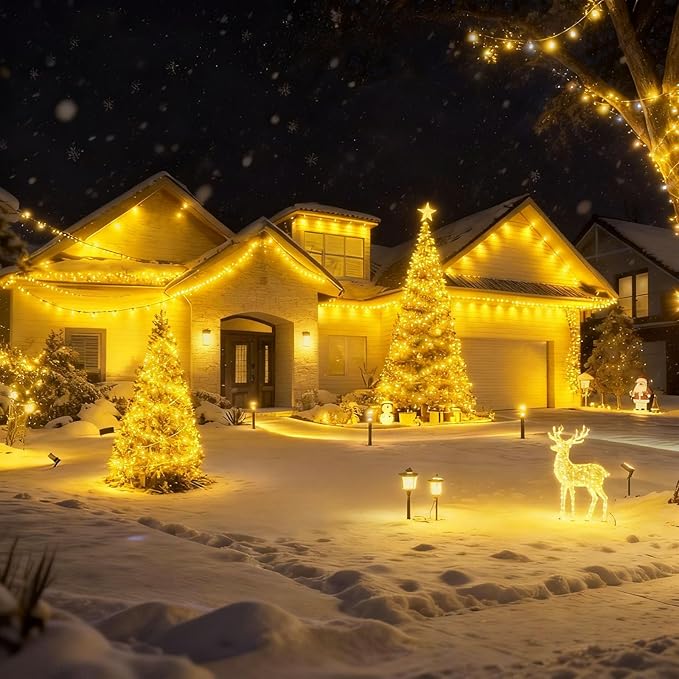 SOLARBABY Solar Christmas Lights Outdoor,142Ft 400 LED Warm White Solar String Lights Outdoor with Remote,19 Modes Waterproof Christmas String Light for Garden Patio Xmas Tree Christmas Decoration