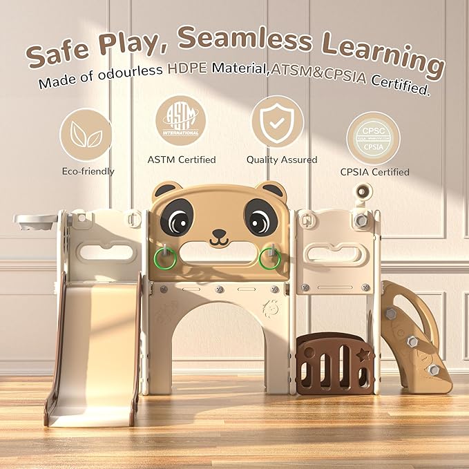 9-in-1 Toddler Slide and Climber Set Indoor Outdoor Slide Playset for Kids Age 1-8, Freestanding Backyard Playground with RNG Toss, Basketball Hoop,Telescope, Storage Space