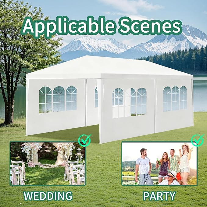 10' x 20' White Gazebo Canopy Tent with 4 Removable Sidewalls, Outdoor Shade Shelter with Transparent Windows for Party, Wedding, Birthday, Events, Gatherings, BBQ, Patio