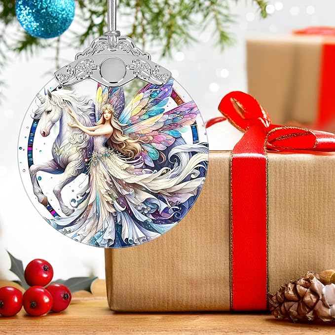 Unicorn and Fairy Stained Glass Christmas Tree Ornaments - Christmas Decoration, 2025 Holiday Decor & Gift Ideas