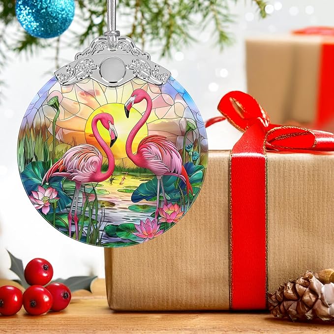 Flamingo 2025 Ornaments for Christmas Tree, Stained Glass Christmas Decoration, Holiday Decor, Gift Idea for Lovers