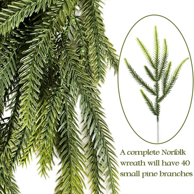 6 Ft Norfolk Pine Garland, Christmas Garland with Lights Automatic ON/Off, Christmas Decorations Indoor Outdoor, Real Touch Artificial Cedar Garland for Table, Fireplace, Mantle, Wall