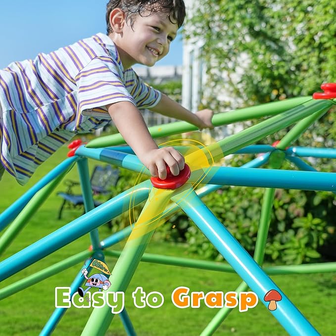 Zupapa New Upgraded Outdoor Geometric Dome Climber with Tent, 1000LBS Weight Capability, 3D Assembly Video, Suitable for 1-6 Kids Climbing Frame (Cayn+Green, 10FT)