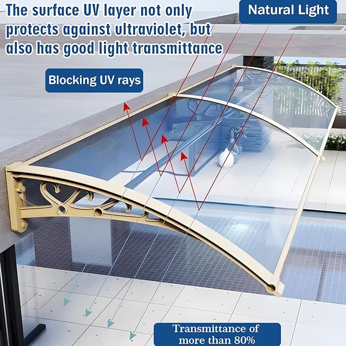 Patio Awning Canopy for Doors & Windows - Polycarbonate UV Rain Snow Shield, Weatherproof Outdoor Overhang Cover with Hollow Sheet Design, Entryway Protection