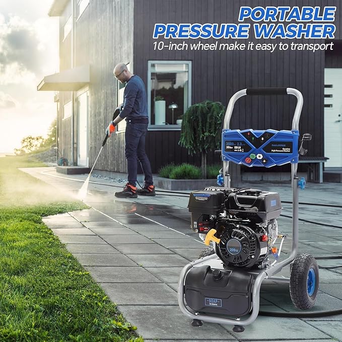 Gas Pressure Washer, 3500 PSI 2.3 GPM Power Washer with 209CC Engine, 4 Quick-Connect Nozzles, 25FT Hose, 3L Soap Tank, High Pressure Washer for Car, Driveway, Fence, Patio, Home Cleaning