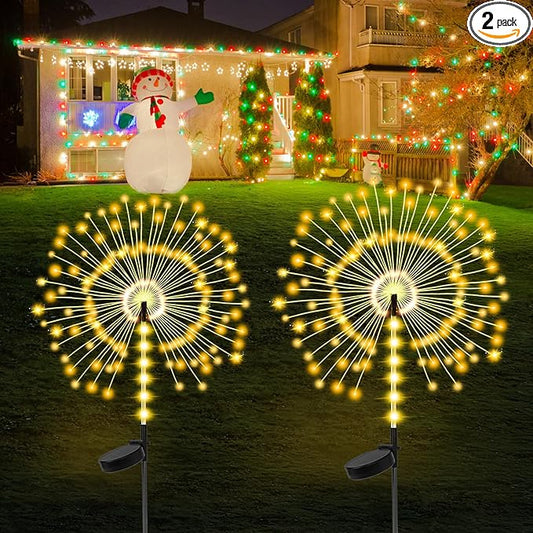2 Pack Garden Decoration Solar Outdoor Light with 300 LEDs, Waterproof Solar Firework Lights 8 Lighting Modes, Suitable for Outdoor, Yard, Pathway ， Landscape Decoration （Warm White）