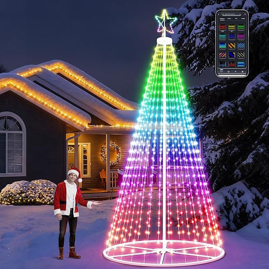 16FT Outdoor Christmas Tree - Smart Christmas Tree Outdoor Lighted Decoration, X-mas Star Tree Bluetooth App Control Color Changing DIY X-mas Tree Light for Yard & Garden
