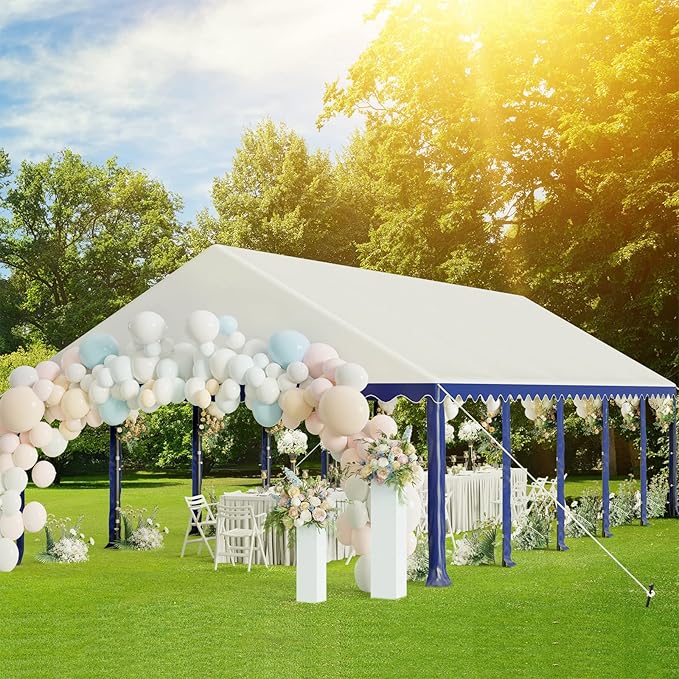 Tents for Parties Party Tent 16x32 ft, Outdoor Canopy Carpas para Fiestas Heavy Duty, Large Waterproof Patio Event Wedding Tent White & Blue with Sidewalls Walls for Backyard