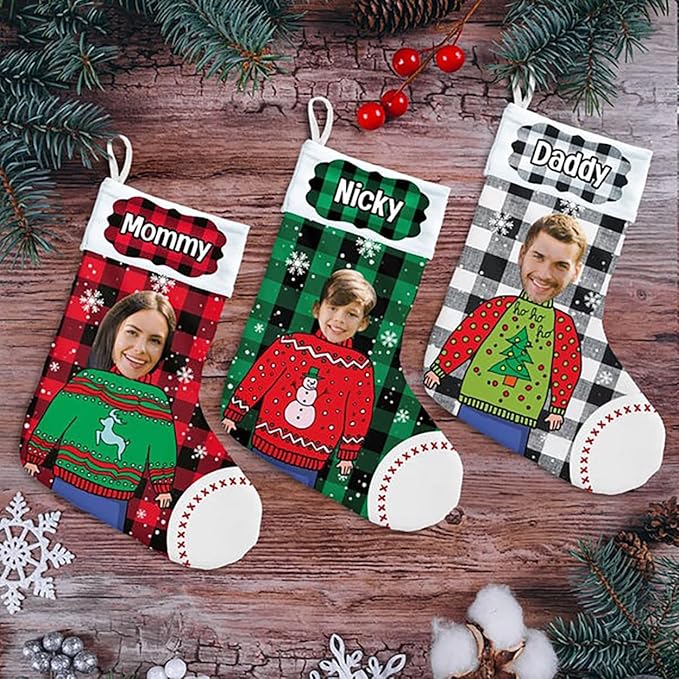 LOVELYPOD Christmas Stockings Personalized with Name, 19" Christmas Stocking Christmas Family Custom Photo Stocking 2023, Xmas Stocking Holiday Christmas Decoration Gifts for Family Kids