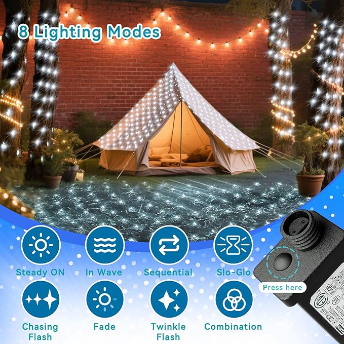 LitHome 14.8FT x 5FT Christmas Net Lights, 300 LED Net Lights Outdoor Mesh Light with 8 Modes, Connectable Waterproof Cool White Christmas Mesh Light for Bushes, Garden, Backyard, Xmas, Holiday Decor