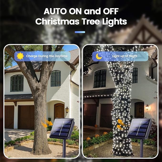 4 Pack 180FT Solar Christmas Lights Outdoor Waterproof, Super Bright 320 LED Solar String Lights with 8 Lighting Modes, Green Wire Solar Twinkle Fairy Lights for Outside Tree Xmas Party(Cool White)