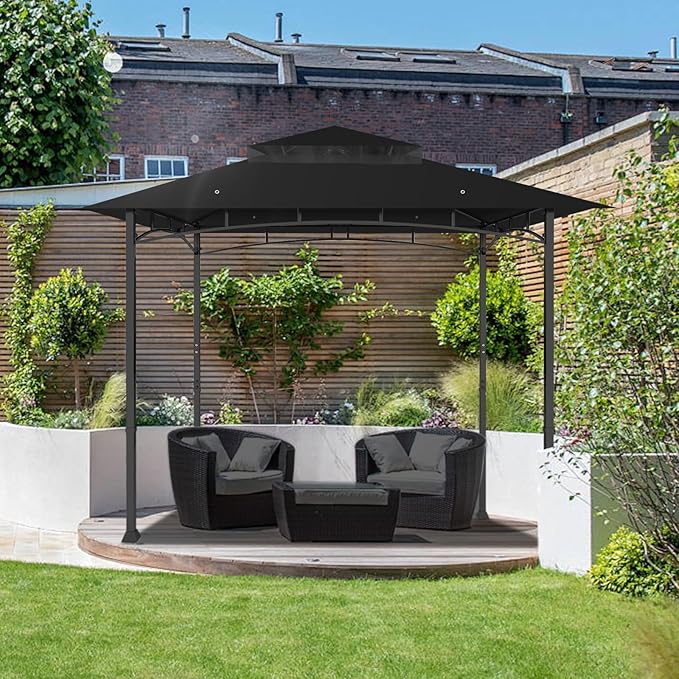 Gazebo Replacement Canopy Top Waterproof Cover, Fits Model L-GZ136PST, Double-Tiered and UV-Resistant (Black)