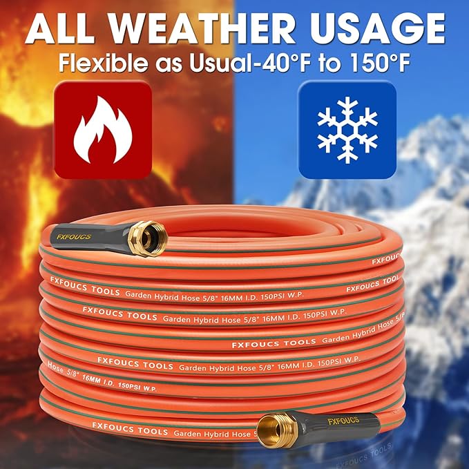 Heavy Duty Garden Hose ? 5/8 Inch Flexible, Lightweight Hybrid Hose with 600 PSI Burst Pressure, Swivel Handle, and Durable Copper Male/Female Fittings (Orange with hose sprayer, 75FT)