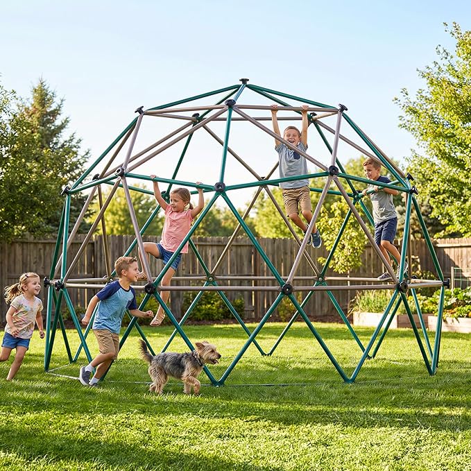 Hapfan 6.5 FT Tall Climbing Dome, Large Jungle Gym for Kids Outdoor Backyard, Monkey Bars in Natural Colors for Older Kids 8-12, Anti- Rust Playset, ASTM Approved