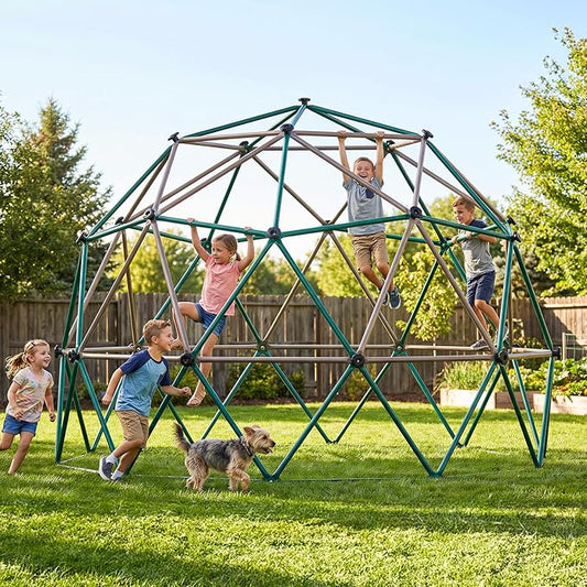 Hapfan 6.5 FT Tall Climbing Dome, Large Jungle Gym for Kids Outdoor Backyard, Monkey Bars in Natural Colors for Older Kids 8-12, Anti- Rust Playset, ASTM Approved