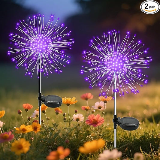 Garden Outdoor Lights, 2 Pack 120 LED Solar Garden Lights Fairy Lights Outdoor Waterproof Decorative Solar Firework Lights for Yard Patio Pathway Flowerbed Party Wedding Decor, Purple