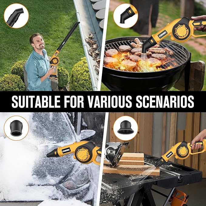 EWORK Mini Cordless Leaf Blower Up to 130CFM/200MPH 21V Small Electric Leaf Blower Cordless with Battery and Charger, 3 Speed Modes, Compact Battery Powered Leaf Blowers for Lawn Care