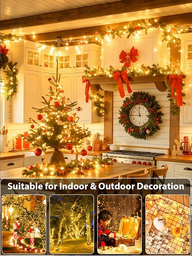 Upgraded Super Long 264FT 800 LED Christmas String Lights Outdoor & Indoor, Memory Function Timer and 8 Modes, Green Wire Waterproof String Lights for Xmas Tree Holiday Party Garden Decor (Warm White)