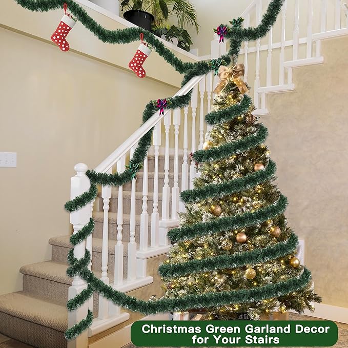 50 FT Artificial Pine Greenery Garland - Xmas Decorations for Christmas Tree, Stairs, Mantle, Fireplace, Outdoor & Indoor Home Holiday Party
