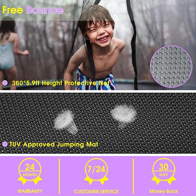 SKYUP 2026 Upgraded 8 10 12 14 15 16 FT 1500lbs Tranpoline for Kids and Adults with Light+Sprinkler+Socks, Recreational Tranpoline with Basketball Hoop, Ladder, ASTM Approved Tranpoline for 7-10 Kids
