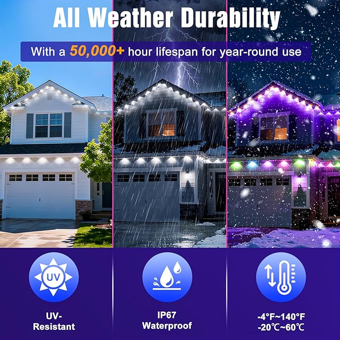 JOH Permanent Outdoor Lights, 100FT RGB+IC Smart LED Outdoor Lights with App/Remote Control, DIY Scene Modes Lighting & IP67 Waterproof, Eaves Light for Christmas, Holiday, Daily Decorations