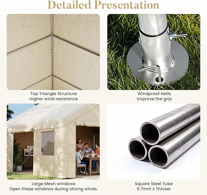 20x20ft Heavy Duty Carport, Canopy with Roll-up Ventilated Windows & Side Door All Weather, Easy Assembly Portable Car Shelter for Garage/Storage/Party