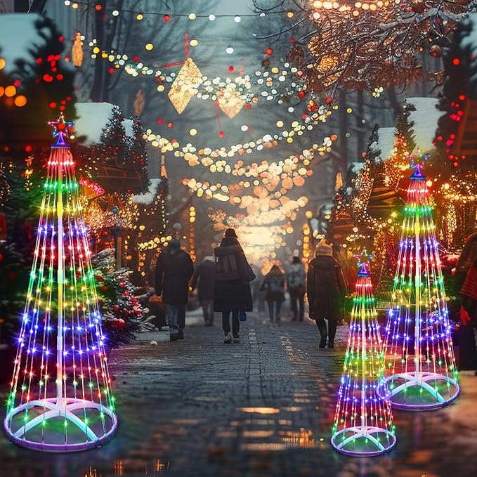 3 Pack 3/4/5FT Christmas LED Cone Tree Lights 24 Modes Color Changing with Timer Foldable Lighted Trees Waterproof Outdoor String Lights Holiday for Christmas New Year Xmas Decorations