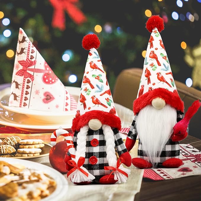 Christmas Red Cardinal Gnomes Decorations for Home, Indoor, Office- Xmas Gnomes Plush Doll - Christmas Elf Decoration Swedish Tomte- Red Cardinal Decor for Table - Gnomes Gifts for Women