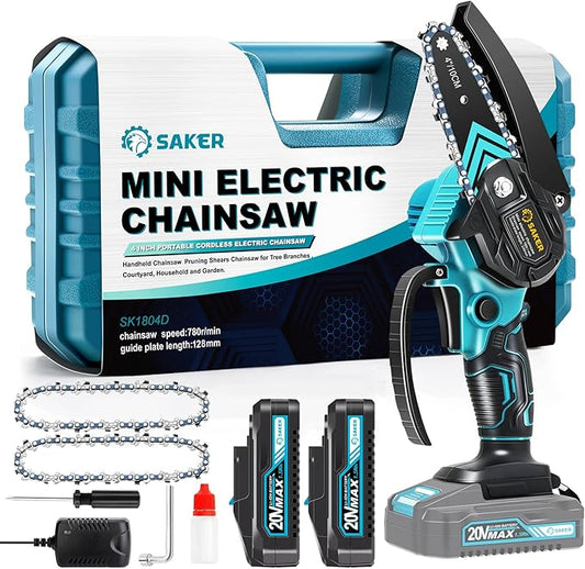 Saker Mini Chainsaw,Portable Electric Cordless Chainsaw,Battery Powered,Small Power Handheld Chain Saws Pruning Shears for Tree Branches,Valentine's Day Gifts for Men Women(2 Batteries&3 Chains)