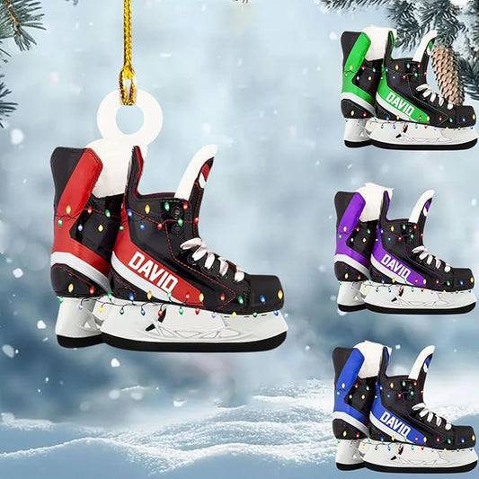 Custom Ice Hockey Skates Christmas Ornament 2025, Personalized Ice Hockey Skates Ornaments, Custom Name and Number, Sport Lovers Gifts, Christmas Tree Decoration, Skating Gifts