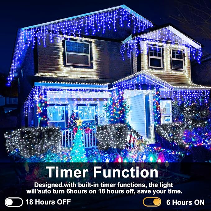 Heceltt Christmas Lights Outdoor, 49FT 480 LED Ice Lights for Outside, 90 Drops Ice String Lights with 8 Modes, Waterproof Timer & Memory for Outside Decor, Yard, Garden, Eaves, Patio, Party (Blue)