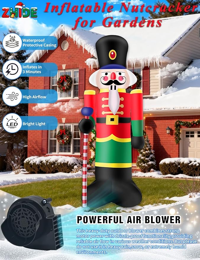 8FT Christmas Inflatables Outdoor Decorations,Inflatable Nutcracker Soldier Build-in LED Light-Christmas Blow Up Yard Decorations for Holiday Garden Lawn Yard Patio