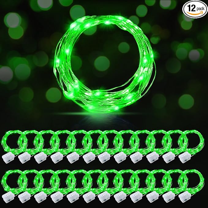 AIKEI 24 Pack LED Fairy Lights Battery Operated, String Lights Waterproof 7 Feet 20 Led Firefly Starry Lights for Wedding Party Bedroom Garden Christmas Decoration Green