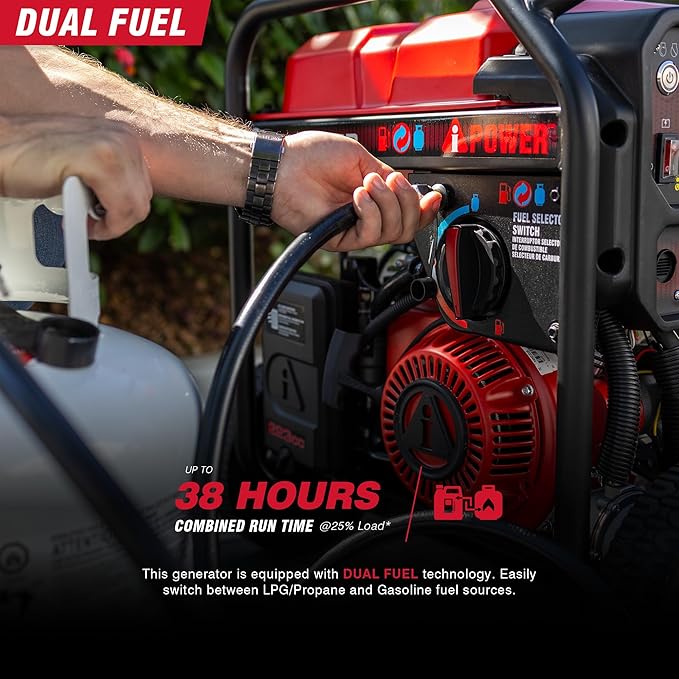 A-iPower 5000-Watt Remote Start Dual Fuel Portable Generator CO Sensor Shutdown, Heavy Duty Generators with 223cc OHV Engine For Jobsite, RV, Home Backup, Emergency(GXS5000RD)