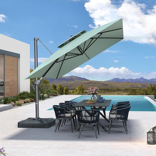 PURPLE LEAF 10' X 13' Double Top Cantilever Patio Umbrella Deluxe Large Outdoor Umbrella Rectangle Offset Umbrella with Fade Resistance for Garden Deck Pool Patio, Mint Green