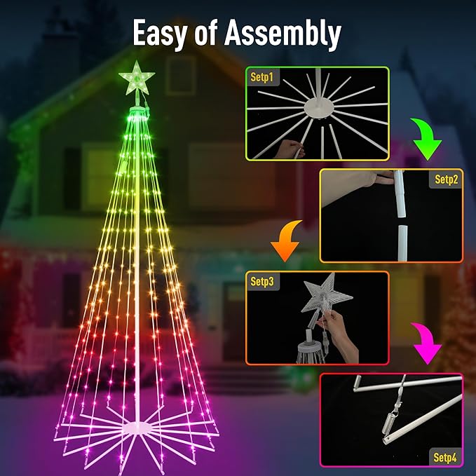 8 FT 340 LEDs Smart Outdoor Christmas Tree with App Control, IP65 Waterproof, 85+ Modes, Easy Setup Metal Frame Cone Tree for Yard, Christmas Party, Holiday Decorations