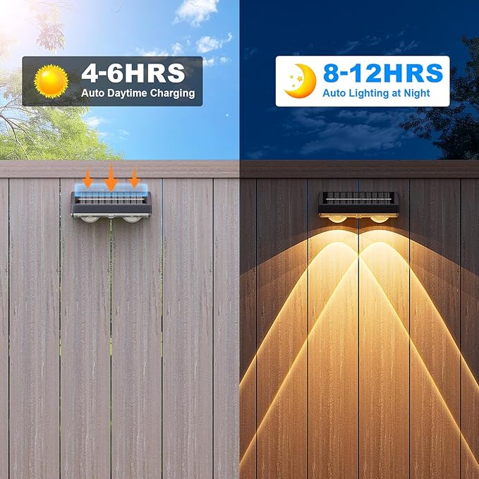 NIORSUN Solar Fence Lights,24 Pack Deck Light,Led Lights Warm White Outdoor Wall Lights,IP45 Solar Powered Light Waterproof for Backyard/Pool/Railing/Patio/Porch/Step/Outside/Garden (Black)