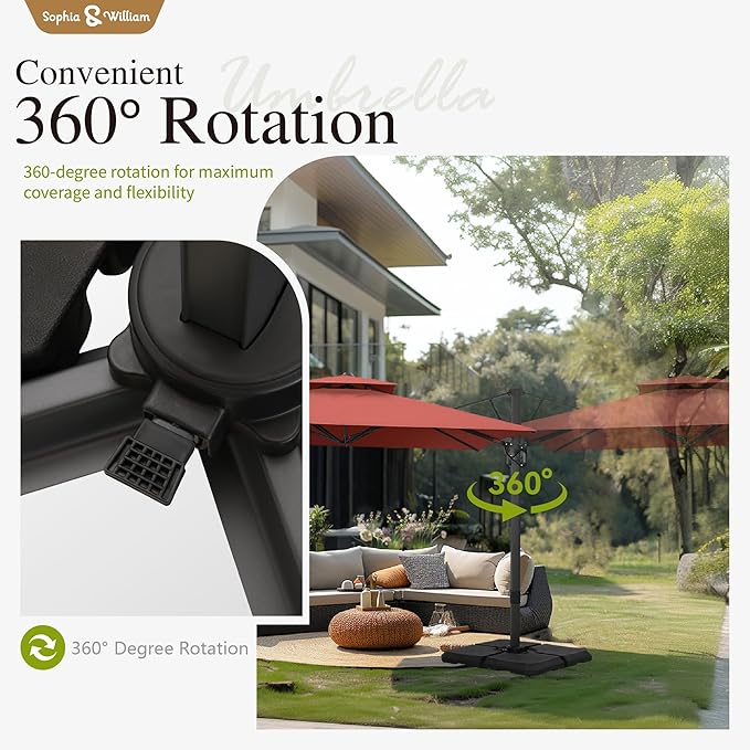 Sophia & William Cantilever Patio Umbrella 12ft, Offset Large Outdoor Umbrellas with 360°Rotation, Heavy Duty Hydraulic Double Umbrella for Garden Pool Backyard, Red (no base)