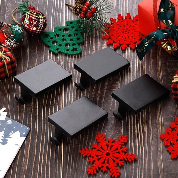 2 Pcs Christmas Stocking Holders Hanging Hooks Heavy Duty Mantel Stocking Holder Bases Weighted Metal Stocking Hangers for Shelf Fireplace Stair Xmas Party Decor (2, Black)